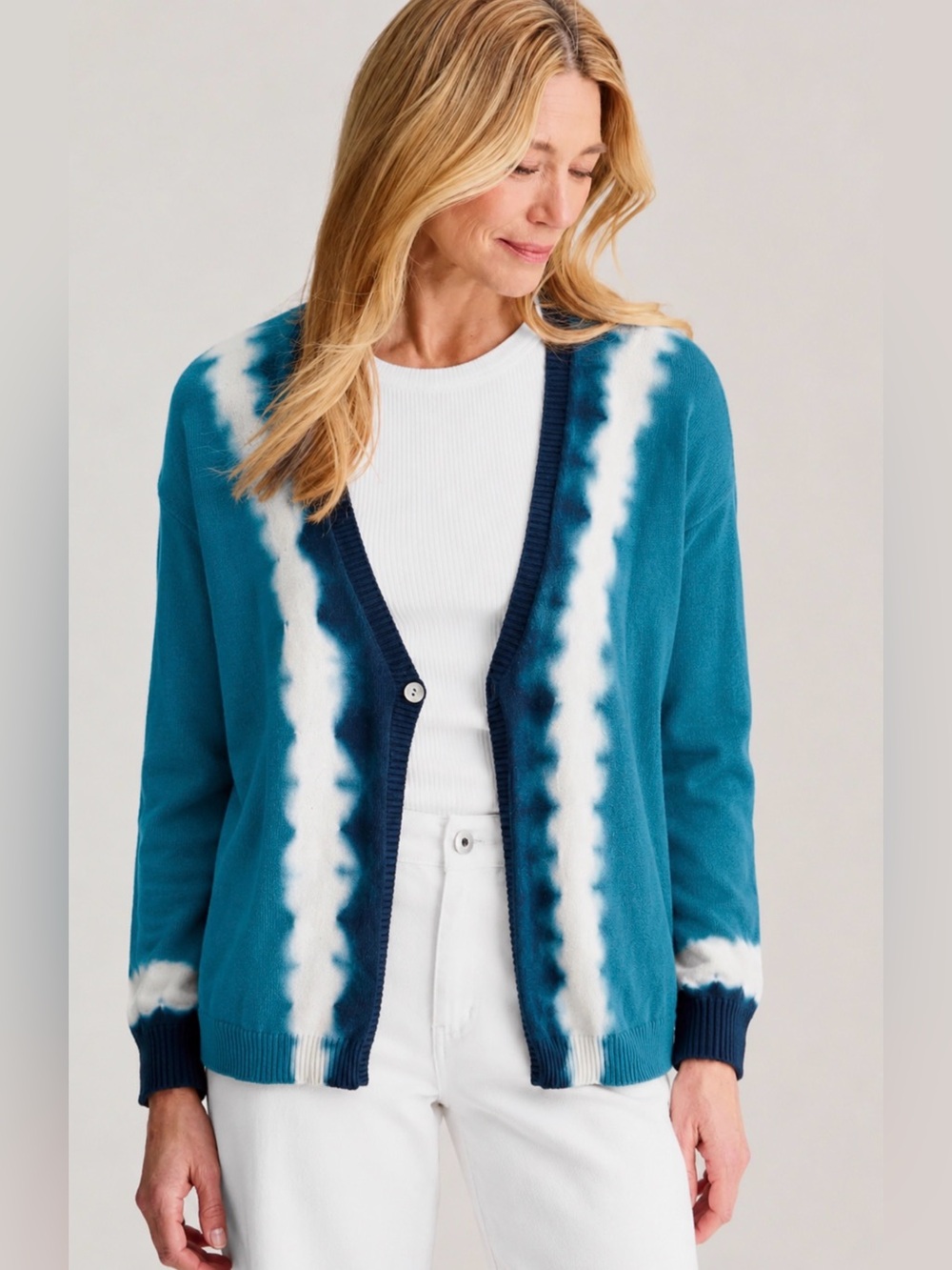 J Jill 100% Cotton Size M Cardigan Sweater Blue Tie-Dye Size M Cottagecore